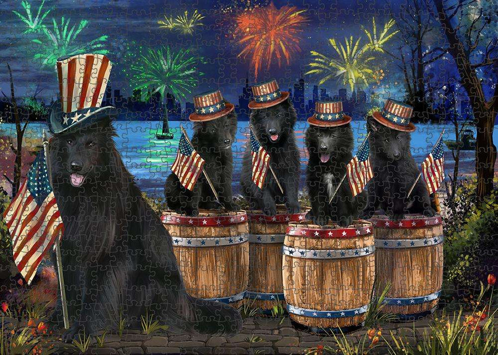 4th of July Independence Day Fireworks Belgian Shepherds at the Lake Puzzle with Photo Tin PUZL56898