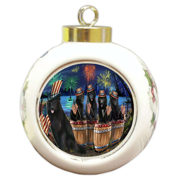 4th of July Independence Day Fireworks Belgian Shepherds at the Lake Round Ball Christmas Ornament RBPOR51012