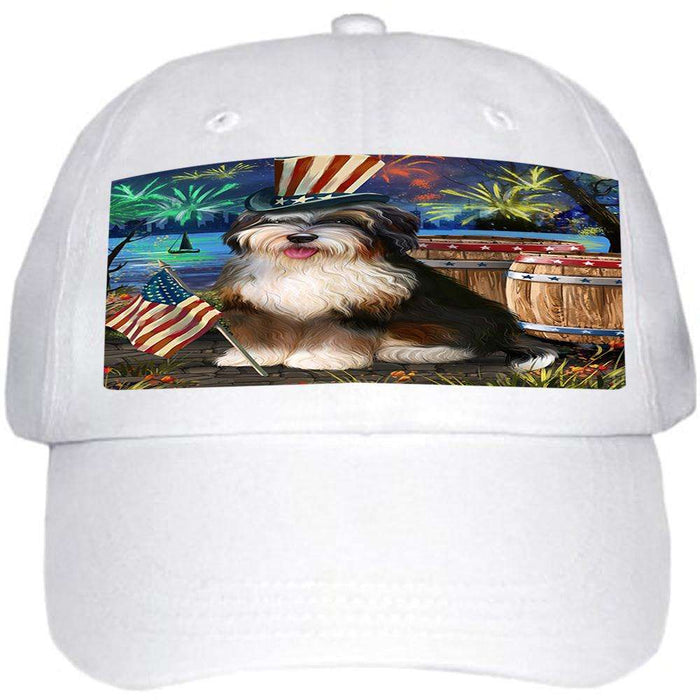 4th of July Independence Day Fireworks Bernedoodle Dog at the Lake Ball Hat Cap HAT56997