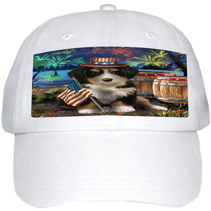 4th of July Independence Day Fireworks Bernedoodle Dog at the Lake Ball Hat Cap HAT57000
