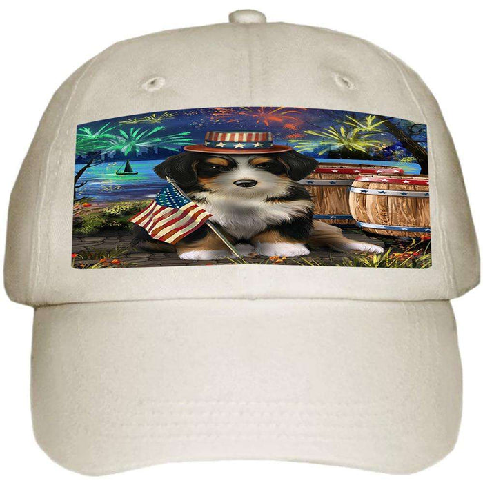 4th of July Independence Day Fireworks Bernedoodle Dog at the Lake Ball Hat Cap HAT57000