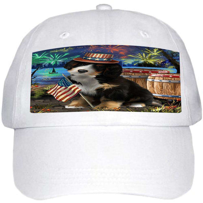 4th of July Independence Day Fireworks Bernedoodle Dog at the Lake Ball Hat Cap HAT57006