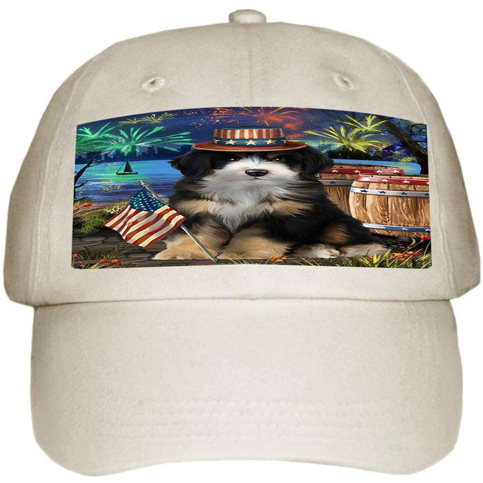 4th of July Independence Day Fireworks Bernedoodle Dog at the Lake Ball Hat Cap HAT57009