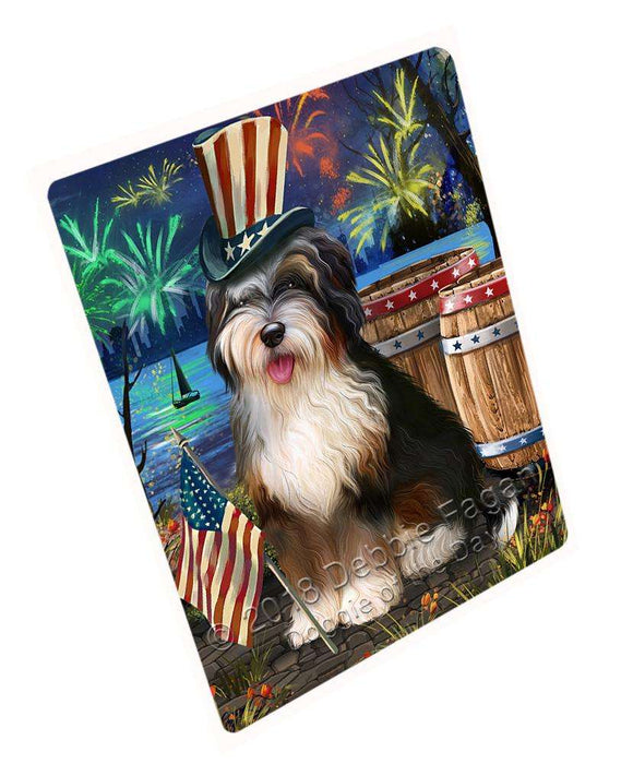4th of July Independence Day Fireworks Bernedoodle Dog at the Lake Blanket BLNKT75873