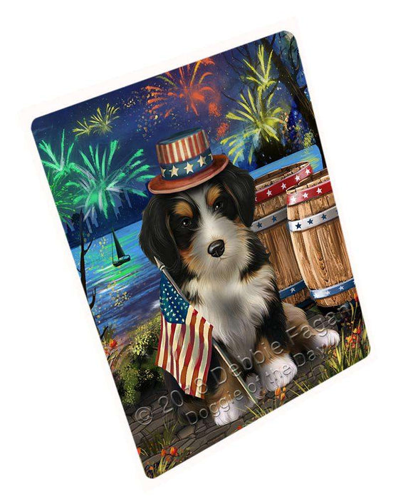 4th of July Independence Day Fireworks Bernedoodle Dog at the Lake Blanket BLNKT75882