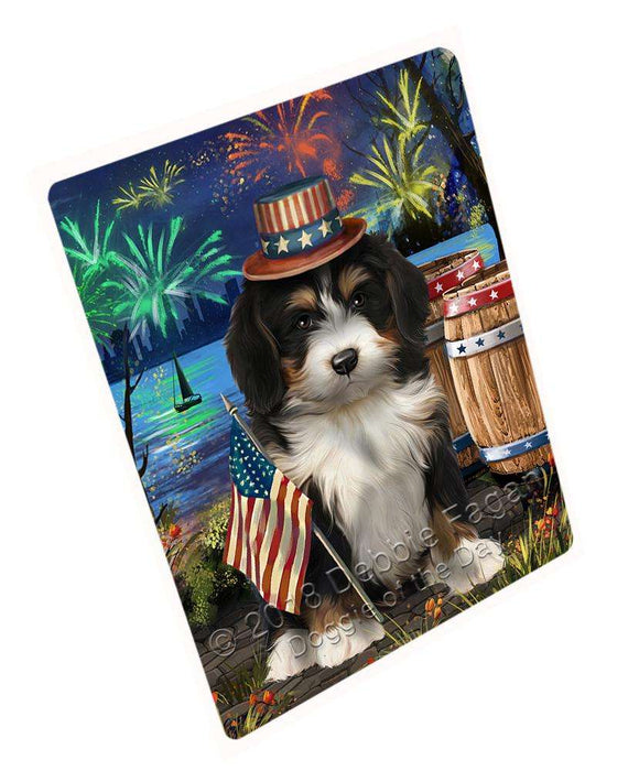 4th of July Independence Day Fireworks Bernedoodle Dog at the Lake Blanket BLNKT75891