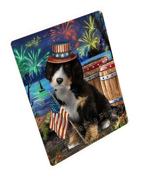 4th of July Independence Day Fireworks Bernedoodle Dog at the Lake Blanket BLNKT75900