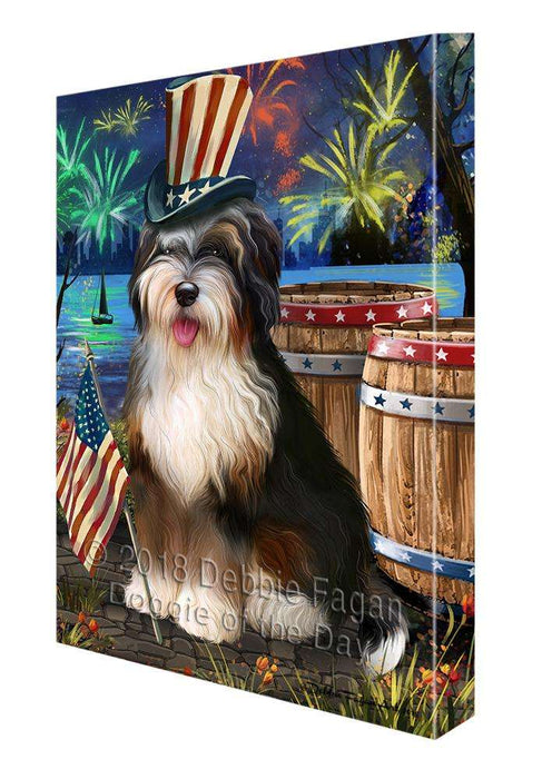 4th of July Independence Day Fireworks Bernedoodle Dog at the Lake Canvas Print Wall Art Décor CVS76382