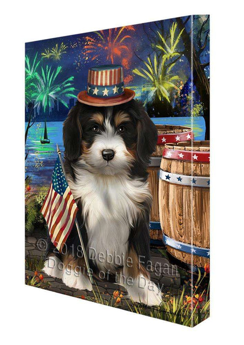 4th of July Independence Day Fireworks Bernedoodle Dog at the Lake Canvas Print Wall Art Décor CVS76400