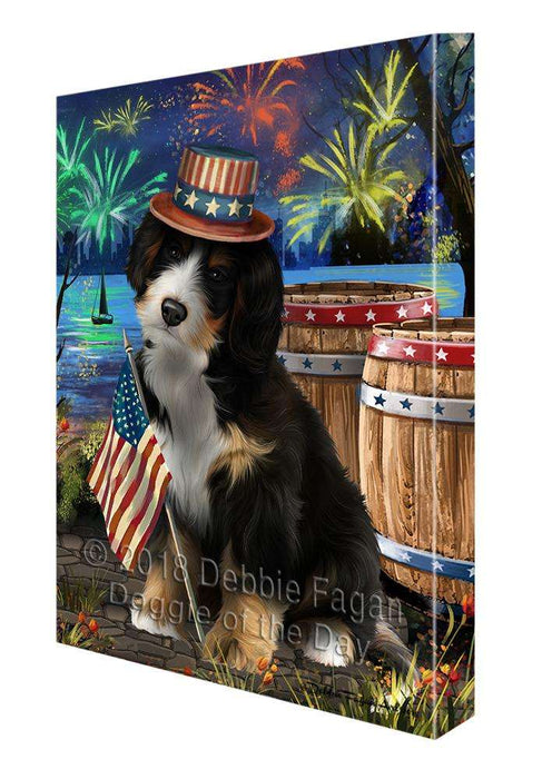 4th of July Independence Day Fireworks Bernedoodle Dog at the Lake Canvas Print Wall Art Décor CVS76409