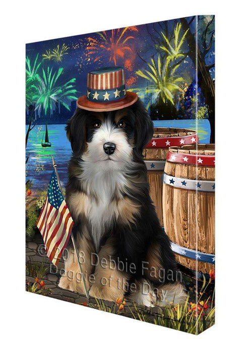 4th of July Independence Day Fireworks Bernedoodle Dog at the Lake Canvas Print Wall Art Décor CVS76418