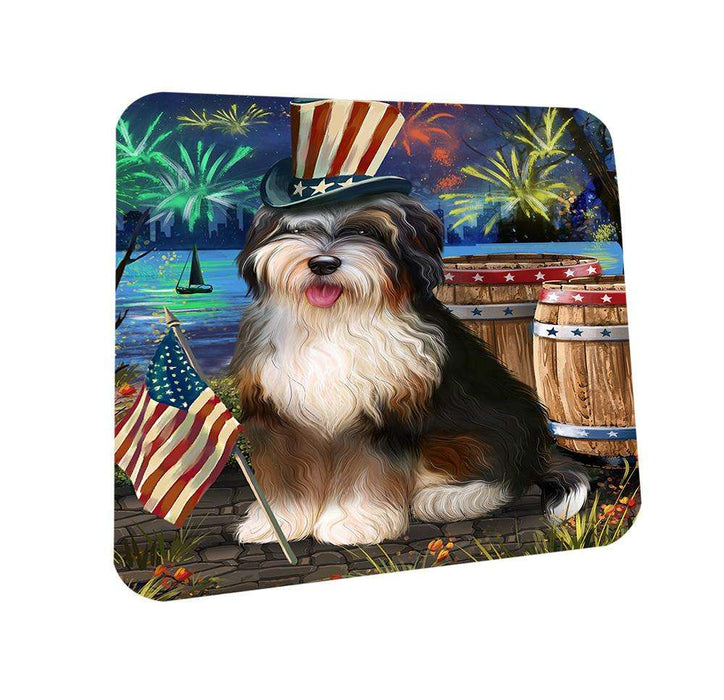 4th of July Independence Day Fireworks Bernedoodle Dog at the Lake Coasters Set of 4 CST51047