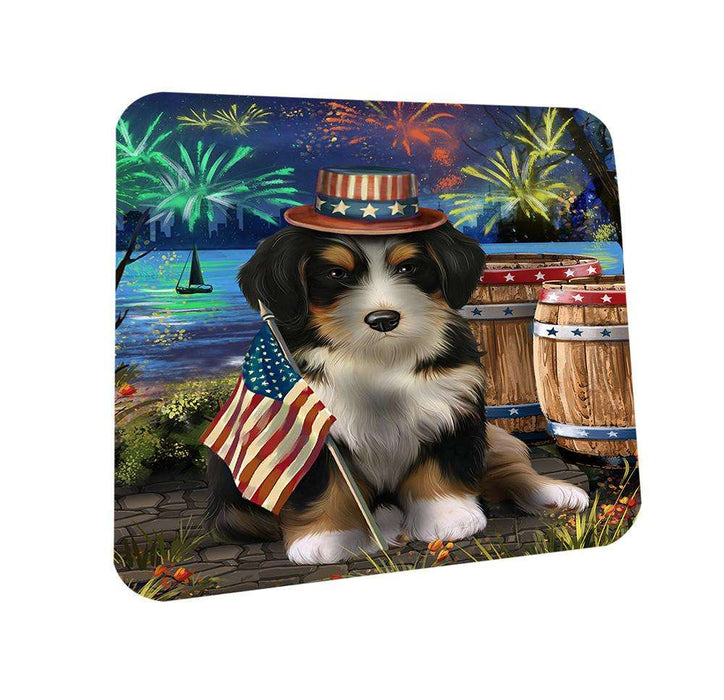 4th of July Independence Day Fireworks Bernedoodle Dog at the Lake Coasters Set of 4 CST51048