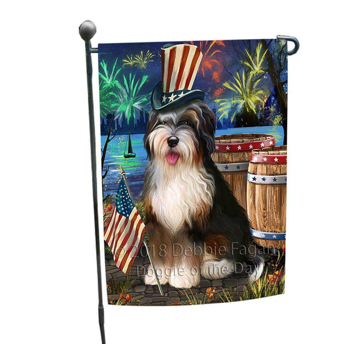 4th of July Independence Day Fireworks Bernedoodle Dog at the Lake Garden Flag GFLG51010