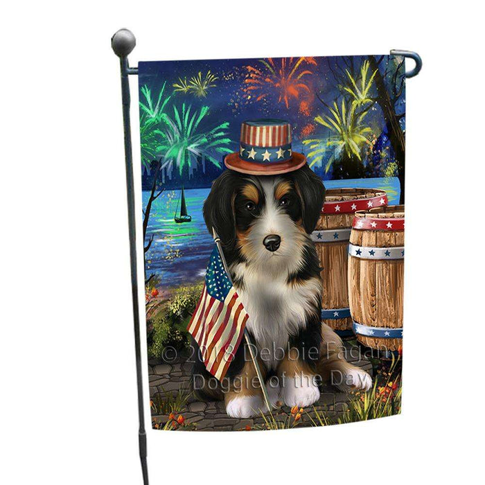 4th of July Independence Day Fireworks Bernedoodle Dog at the Lake Garden Flag GFLG51011