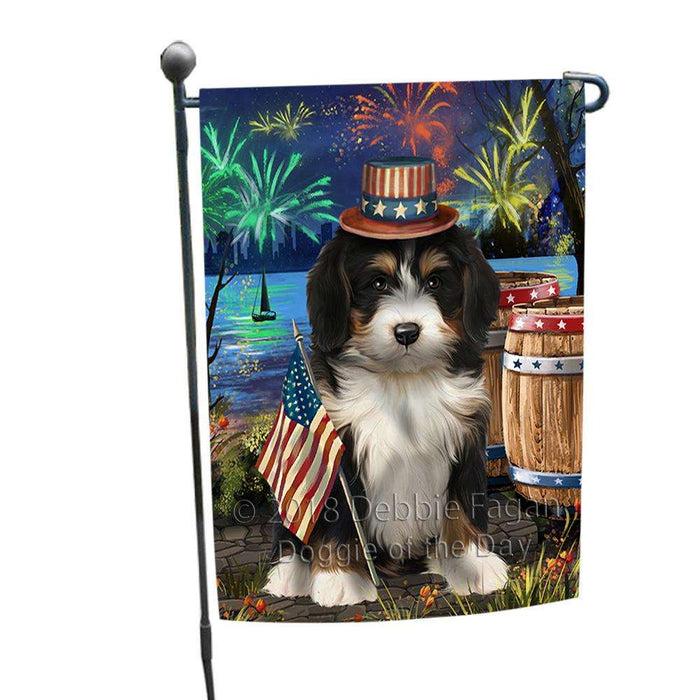 4th of July Independence Day Fireworks Bernedoodle Dog at the Lake Garden Flag GFLG51012