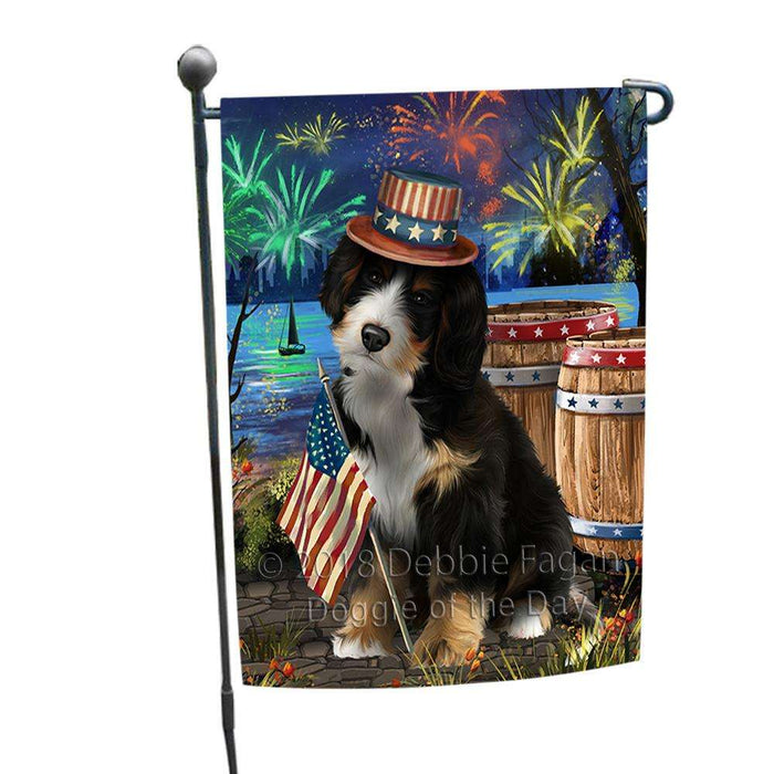 4th of July Independence Day Fireworks Bernedoodle Dog at the Lake Garden Flag GFLG51013