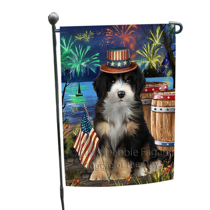 4th of July Independence Day Fireworks Bernedoodle Dog at the Lake Garden Flag GFLG51014