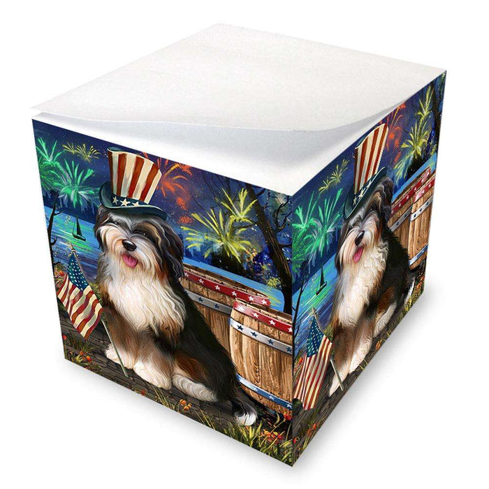 4th of July Independence Day Fireworks Bernedoodle Dog at the Lake Note Cube NOC51088