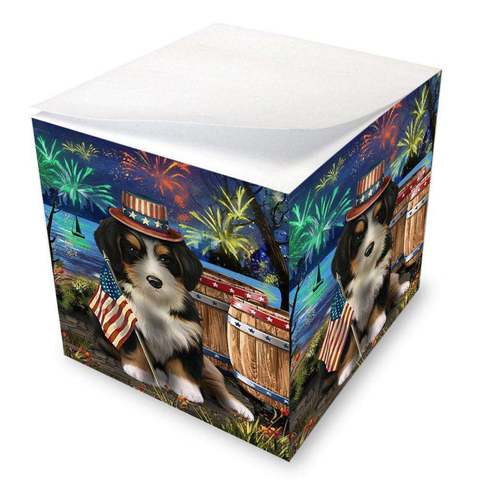4th of July Independence Day Fireworks Bernedoodle Dog at the Lake Note Cube NOC51089