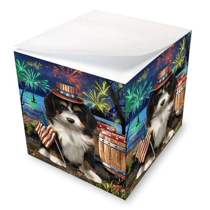 4th of July Independence Day Fireworks Bernedoodle Dog at the Lake Note Cube NOC51090