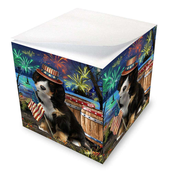 4th of July Independence Day Fireworks Bernedoodle Dog at the Lake Note Cube NOC51091