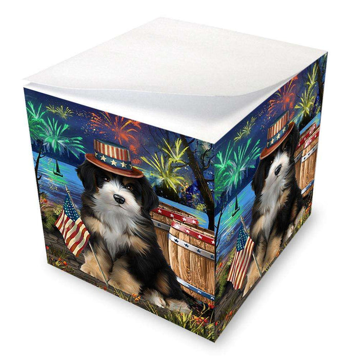 4th of July Independence Day Fireworks Bernedoodle Dog at the Lake Note Cube NOC51092
