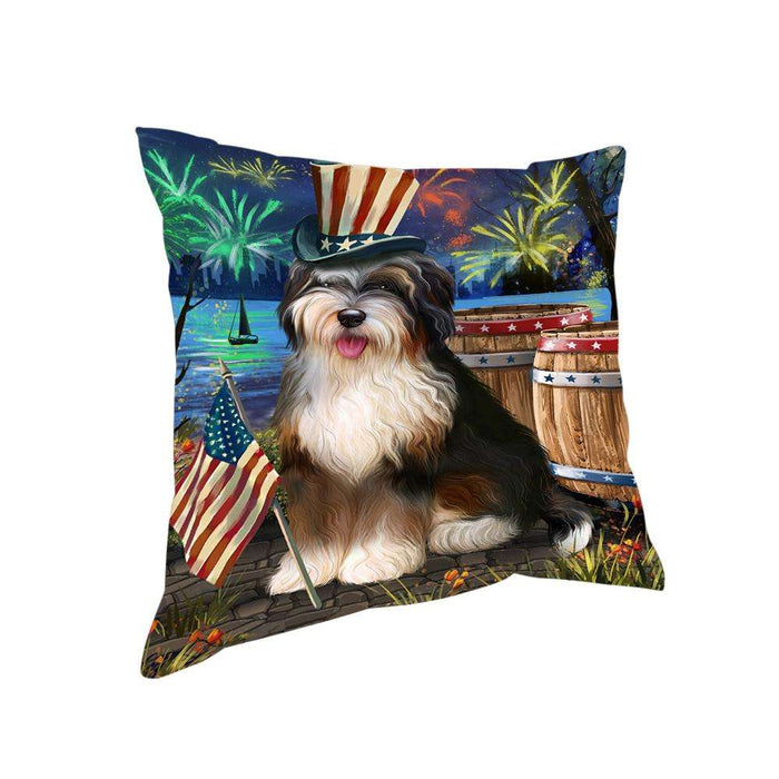 4th of July Independence Day Fireworks Bernedoodle Dog at the Lake Pillow PIL60416