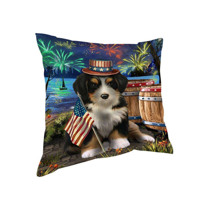 4th of July Independence Day Fireworks Bernedoodle Dog at the Lake Pillow PIL60420