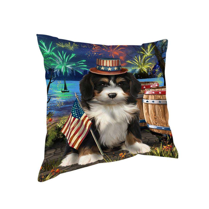 4th of July Independence Day Fireworks Bernedoodle Dog at the Lake Pillow PIL60424