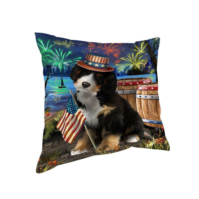 4th of July Independence Day Fireworks Bernedoodle Dog at the Lake Pillow PIL60428