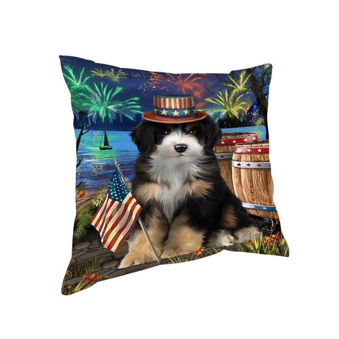 4th of July Independence Day Fireworks Bernedoodle Dog at the Lake Pillow PIL60432