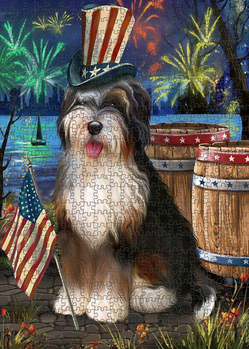 4th of July Independence Day Fireworks Bernedoodle Dog at the Lake Puzzle with Photo Tin PUZL57126