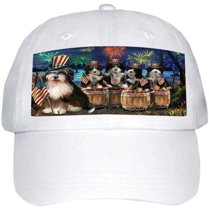 4th of July Independence Day Fireworks Bernedoodles at the Lake Ball Hat Cap HAT56772