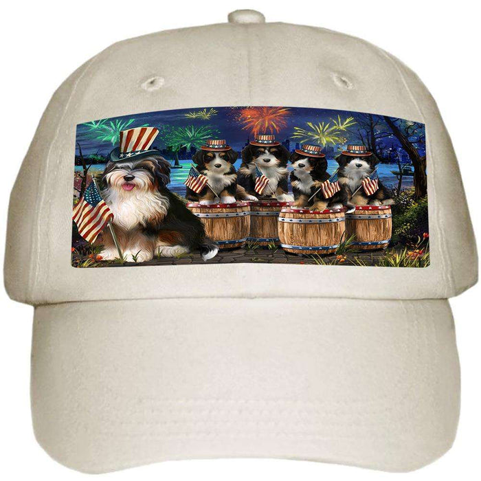 4th of July Independence Day Fireworks Bernedoodles at the Lake Ball Hat Cap HAT56772