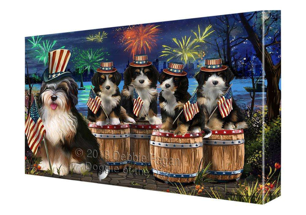 4th of July Independence Day Fireworks Bernedoodles at the Lake Canvas Print Wall Art Décor CVS75707