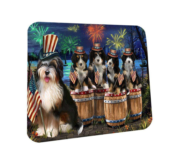 4th of July Independence Day Fireworks Bernedoodles at the Lake Coasters Set of 4 CST50972