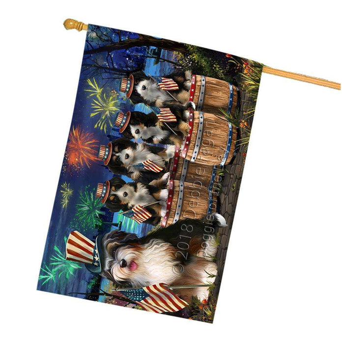 4th of July Independence Day Fireworks Bernedoodles at the Lake House Flag FLG51071