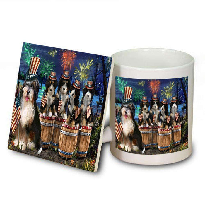 4th of July Independence Day Fireworks Bernedoodles at the Lake Mug and Coaster Set MUC51005