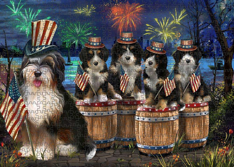 4th of July Independence Day Fireworks Bernedoodles at the Lake Puzzle with Photo Tin PUZL56901
