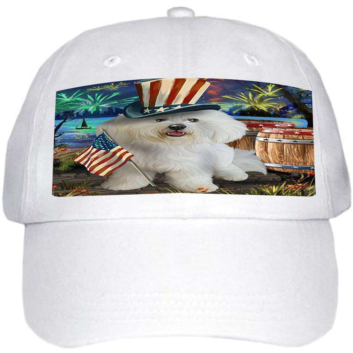 4th of July Independence Day Fireworks Bichon Frise Dog at the Lake Ball Hat Cap HAT56514