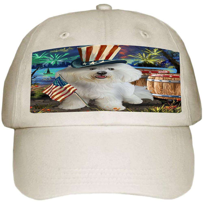 4th of July Independence Day Fireworks Bichon Frise Dog at the Lake Ball Hat Cap HAT56514