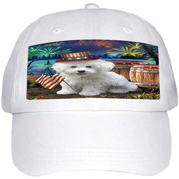 4th of July Independence Day Fireworks Bichon Frise Dog at the Lake Ball Hat Cap HAT56520