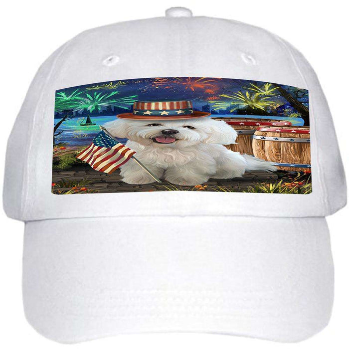 4th of July Independence Day Fireworks Bichon Frise Dog at the Lake Ball Hat Cap HAT56526