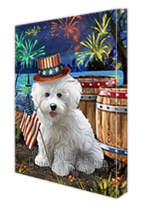 4th of July Independence Day Fireworks Bichon Frise Dog at the Lake Canvas Print Wall Art Décor CVS74951