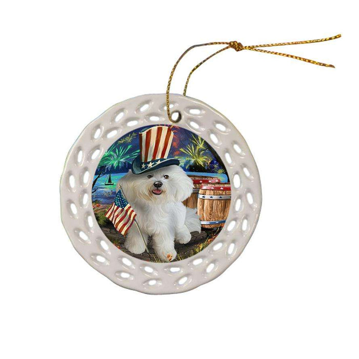 4th of July Independence Day Fireworks Bichon Frise Dog at the Lake Ceramic Doily Ornament DPOR50927