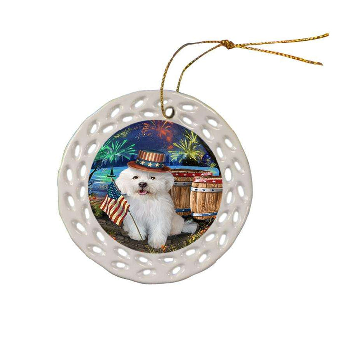 4th of July Independence Day Fireworks Bichon Frise Dog at the Lake Ceramic Doily Ornament DPOR50930
