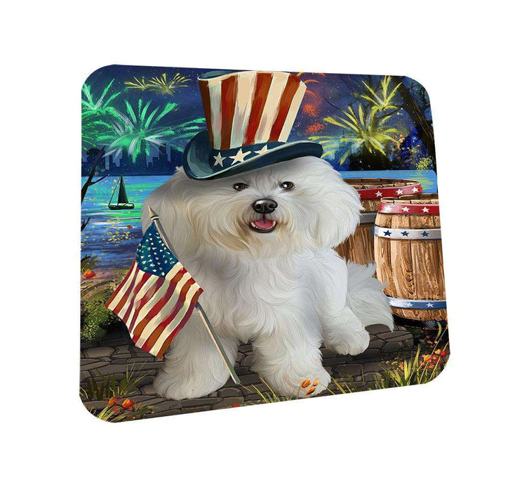 4th of July Independence Day Fireworks Bichon Frise Dog at the Lake Coasters Set of 4 CST50886