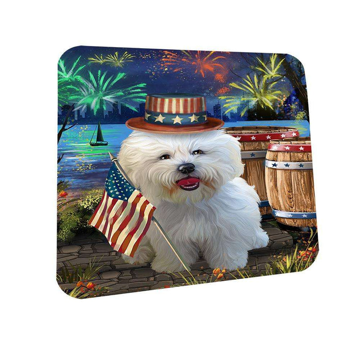 4th of July Independence Day Fireworks Bichon Frise Dog at the Lake Coasters Set of 4 CST50887