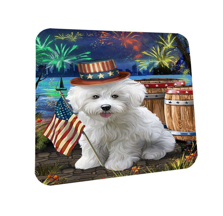 4th of July Independence Day Fireworks Bichon Frise Dog at the Lake Coasters Set of 4 CST50888
